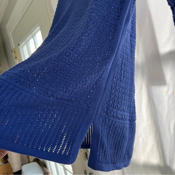 Talbots Quarter Sleeve Tee Top Womens M Blue Open Knit Pullover EUC - Picture 7 of 9